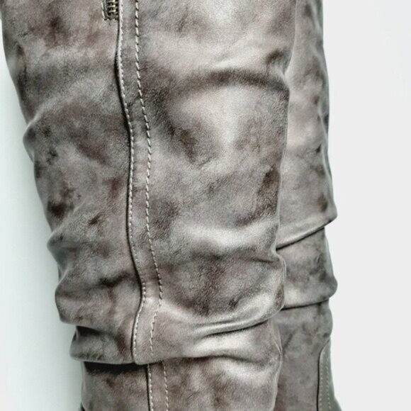 TENDER TOOTSIES Knee High Heel Ruched Distressed Finish Boots Taupe Gray Sz 11 - Picture 4 of 10